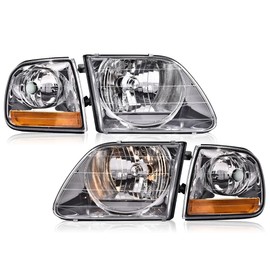 G-PLUS Headlights Assembly, Compatible with 1997 1998 1999 2000-2002 Ford Expedition bumper Headlamp, Clear lens Chrome Housing Amber Reflector