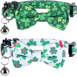 St.Patrick's Day Cat Collar with Bow Tie and Bell Breakaway Adjustable Safety