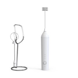 Handheld Milk Frother Wand Rechargeable with Stand - Double Whisk Milk Frother Handheld -3 Speed Levels- Coffee Stirrers Electric Drink Mixer - Coffee Frother Handheld