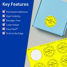 Avery Printable Round Labels, Sure Feed Technology, 1-1/2" Diameter, Neon Yellow Labels, Print-to-The-Edge, Laser/Inkjet Printable, 200 Total, Great for Stickers and Candles