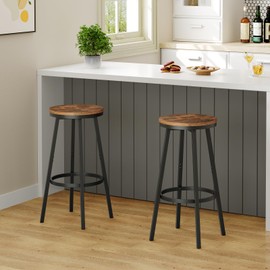 MAHANCRIS Bar Stools, Swivel Bar Stools, Rotating Bar Stools Set of 2, Swivel Counter Stools with Footrest, 26.4" Kitchen Breakfast Bar Stools, Industrial Round Bar Chairs, Rustic Brown BAHR1301