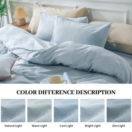 NEXHOME PRO Duvet Cover Set Queen Size Linen Look Textured Organic Natural 100% Washed Cotton Duvet Cover 3 Pieces Bedding Set with Zipper Closure, Soft, Light Baby Blue (No Comforter)