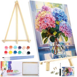 KICHANG Hydrangea Framed Paint by Number for Adults Canvas,DIY Paint by Numbers Kit for Adults Arts Crafts for Adults Beginner with 2 Paint Brushes,Acrylic Paint Kit for Home Wall Decor-8x12in