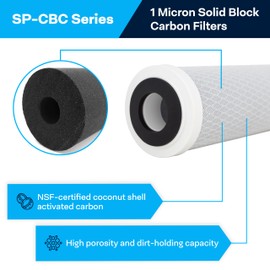 SpiroPure SP-CBC-20 20x2.5 1 Micron NSF Certified Coconut Shell Carbon Block Water Filter Cartridge CB-25-2001 (Case of 6)