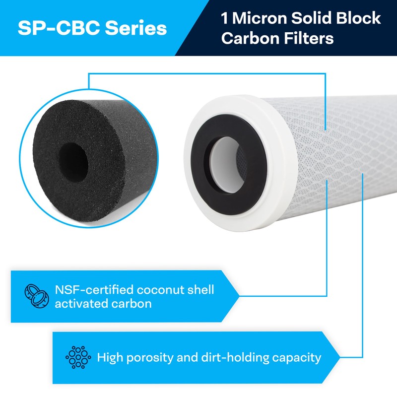 SpiroPure SP-CBC-20 20x2.5 1 Micron NSF Certified Coconut Shell Carbon
