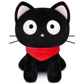 Slojkardon Black Cat Plush, 8In Cute Chocolate Cat Plushies, Kawaii Cat Stuffed Animal Toy with Red Scarf Design Plushies for Kids Girls Boys, Soft Stuffed Cat Doll for Birthday Gift