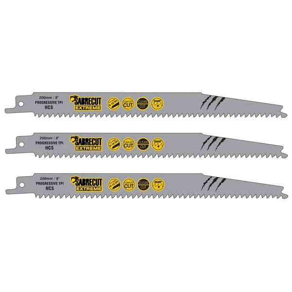 3 x SabreCut SCRS2345X_3 200mm 6-10 TPI S2345X Very Fast Wood Cutting Reciprocating Sabre Saw Blades Compatible with Bosch Dewalt Makita and many others
