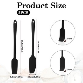 2 Pieces Jar Spatula with Long Handle Non-Stick Rubber Scraper Rubber Jam Spreader Scraper for Kitchen Use Heat Resistant Mini Spatulas for Jars, Smoothies, Blenders Baking Utensil for Mixing(Black)