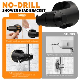 Suction Cup Shower Head Holder, Removable Shower Head Holder Wall Mount, Adjustable Handheld Shower Head Bracket, Shower Heads Holder with Convenient Hook (Black)