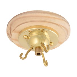 ElekTek Ceiling Rose with 3 Hooks with Matching Screws, Strain Relief and Ceiling Base Panel Made of Pine - For Ceiling Pendant Lights, Pendant Lights and Ceiling Canopies and Chandeliers Brass