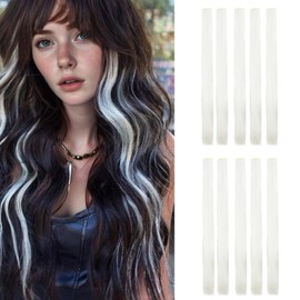 BUYOGET Coloured Hair Extensions Clip in 10 pcs Straight Synthetic Hairpieces Highlights 21 Inch Beige Clip on Hair Extension for Women Girls Christmas Party