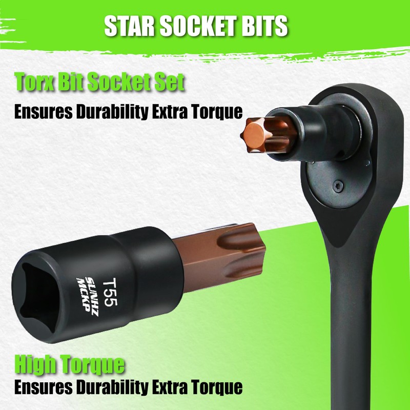 SUNHAMCKP 31 Piece Torx Bit and Socket Set, 14 Star