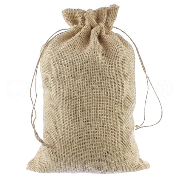 CleverDelights 8" x 12" Burlap Bags with Drawstring - 5 Pack