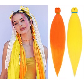 Leeven Orange Yellow Braiding Hair Pre Stretched Ombre Jumbo Braiding Hair Extensions 26 Inch High Temperature Synthetic Fiber Hair Extension for Box