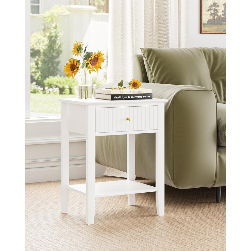 Apetaccat Fluted Nightstand, Farmhouse Night Stand with 1 Drawers, Mid