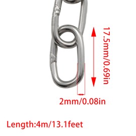 Mormchlots 304 Stainless Steel Chain, Heavy Duty Chain, Hanging Chain, for Billboards, Doorplates, Lighting Chains, Chair (Length:4m / 13.1feet, Thickness:2mm / 0.08inch)