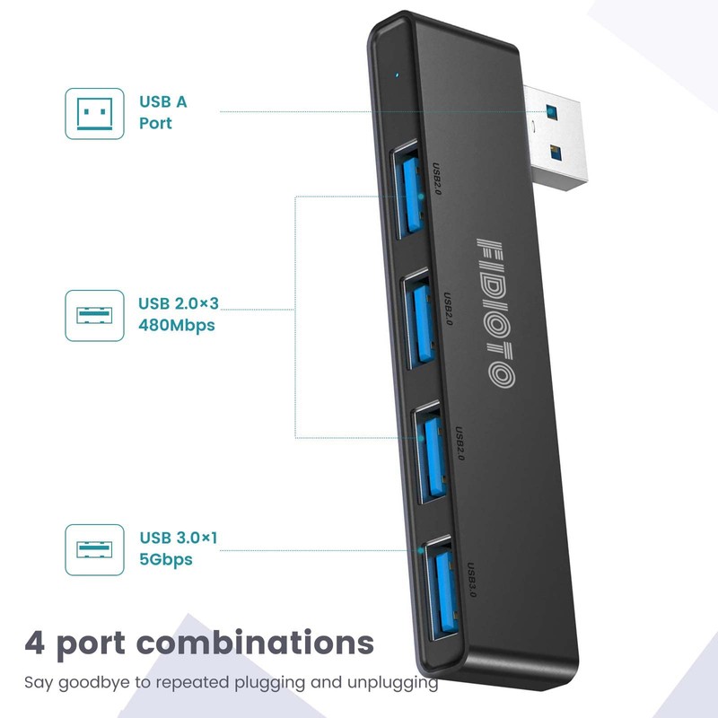 USB Hub, Fidioto 4 Port USB Adapter(1 * 3.0 Hub,
