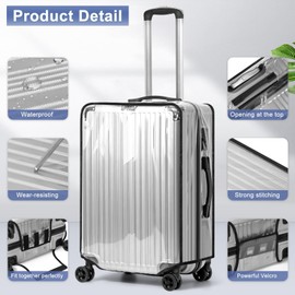 Aomiduo Pack of 2 Transparent Suitcase Covers, Travel Suitcase Protective Cover, PVC Suitcase Covers, Waterproof, Transparent, Dustproof, Black Border, 20 inches