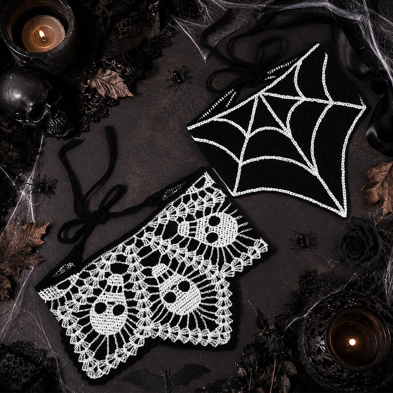 2Pcs Goth Crochet Bandana, Halloween Hair Accessories for Women