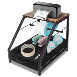 Thermal Printer Label Roll Holder - Label Maker Holder for Rolls and Fan-Fold Labels, Thermal Label Printer Stand Sticker Dispenser with Drawers, Home Office Small Business Supplies
