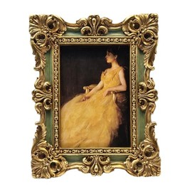 CISOO - Marco de fotos pequeño clásico de 2.5 x 3.5 pulgadas, marco de fotos antiguo, color verde y dorado, para mesa y exhibición de pared, diseño floral decorativo, decoración retro del hogar,