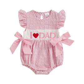 Fathers Day Baby Grow Newborn Girl Sleeveless Bodysuit Floral Print Romper My First Father's Day Baby Outfit Summer Clothes (I Love Dad Gingham Pink, 12-18 Months)