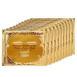 Mascarillas Faciales De Colágeno (10 Unidades) - Mascarilla Facial Vegana Gold - Antienvejecimiento, Reduce La Hinchazón, Hidrata, Rejuvenece