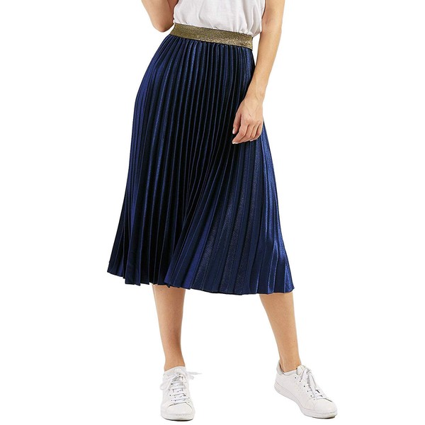 CHARTOU Womens Elastic-Waist Accordion Pleated Metallic Long Party Skirt (Dark