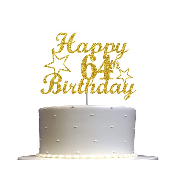 Decoración para tarta de 64 cumpleaños con purpurina dorada, ideal para decoración de 64 fiestas, calidad premium, resistente doble cara, barra de acrílico