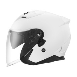 Motorcycle Open Face Helmet YEMA YM-637 DOT Approved 3/4 Half Helmet with Sun Visor for Adult Men Women - White,X-Large