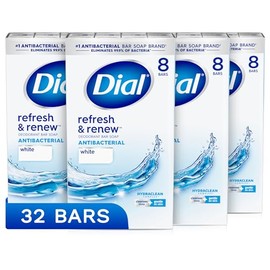 Dial Dial Antibacterial Bar Soap, Refresh & Renew, White, 4 oz, 32 Bars