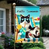 BlissYard Hello Summer Cat Garden Flag Beach Tuxedo Cat Garden