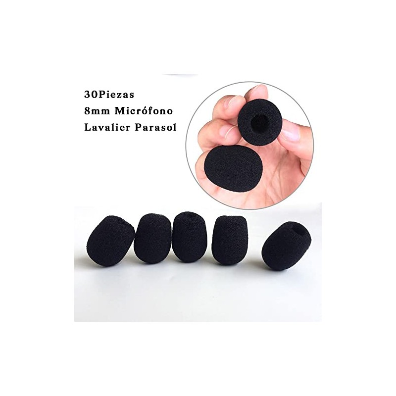 30Piezas Fundas de Espuma para Micrófonos,8mm Micrófono Lavalier Parasol para