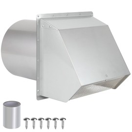 6 Inch Wall Vent Cover,Exterior Wall Vent Hood with Screen and Damper Exhaust Dryer Vent Cover Outside,External Extractor Wall Exhaust Vent Cap for Range Hood Kitchen Outdoor Air Vent,Stainless Steel