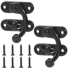 CRASPIRE 6 Sets Vintage Lock Clasp 37 x 42mm Black Mini Swing Arm Clasp Latch Right Toggle Hasp Hook with Screws Metal Catch Curved Buckle for Suitcase Jewelry Box Toolbox