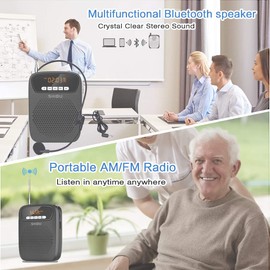 Voice Amplifier Wired Microphone Support Bluetooth, FM, Recording 15W All in One Speaker Hear Loud with Mask On for Teachers, Tour Guide, Coaches, Presentation