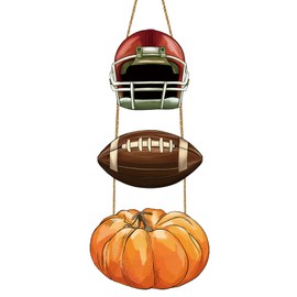 YUNKKIN Fall Door Decor Fall Football Decor Vintage Helmet Football Door Hanger Rustic Pumpkin Wall Decor Wooden Door Sign Fall Door Wreath for Harvest Farmhouse Front Door Indoor Home Decor