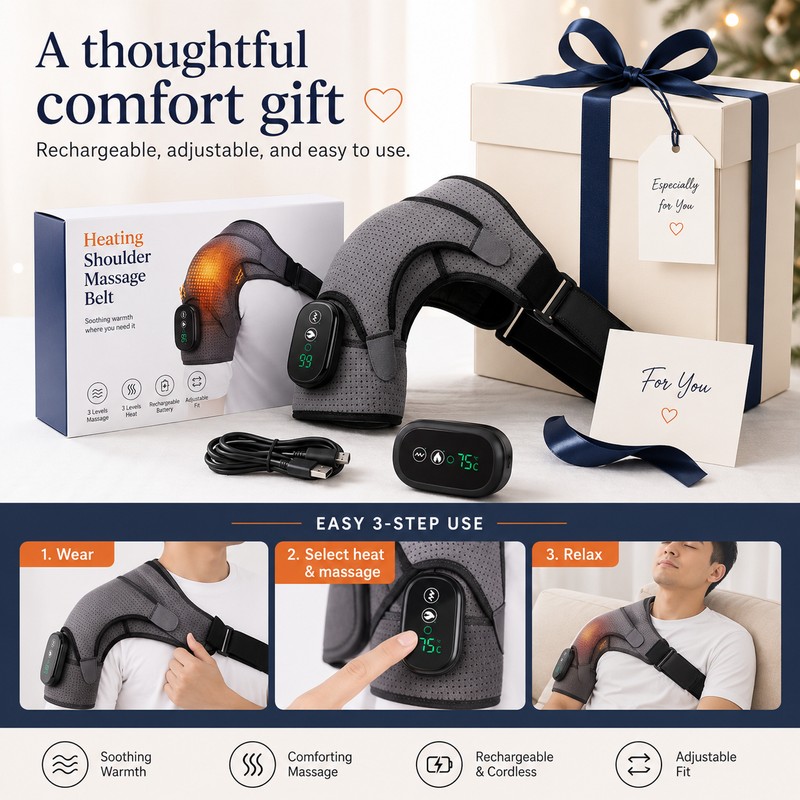 Cordless Heated Shoulder Brace with Vibration Massage – 3-Level Electric