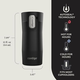 Contigo AUTOSEAL West Loop - Taza de viaje de acero inoxidable aislada al aspiradora con tapa fcil de limpiar, 12 onzas, negro mate                   