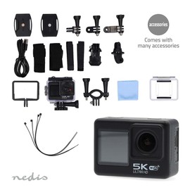 Nedis Action Cam - 5K@30fps - 16 MPixels - Waterproof up to 30.00 m - 80 min - Wi-Fi - App Available for: Android/iOS - Includes Bracket - Black
