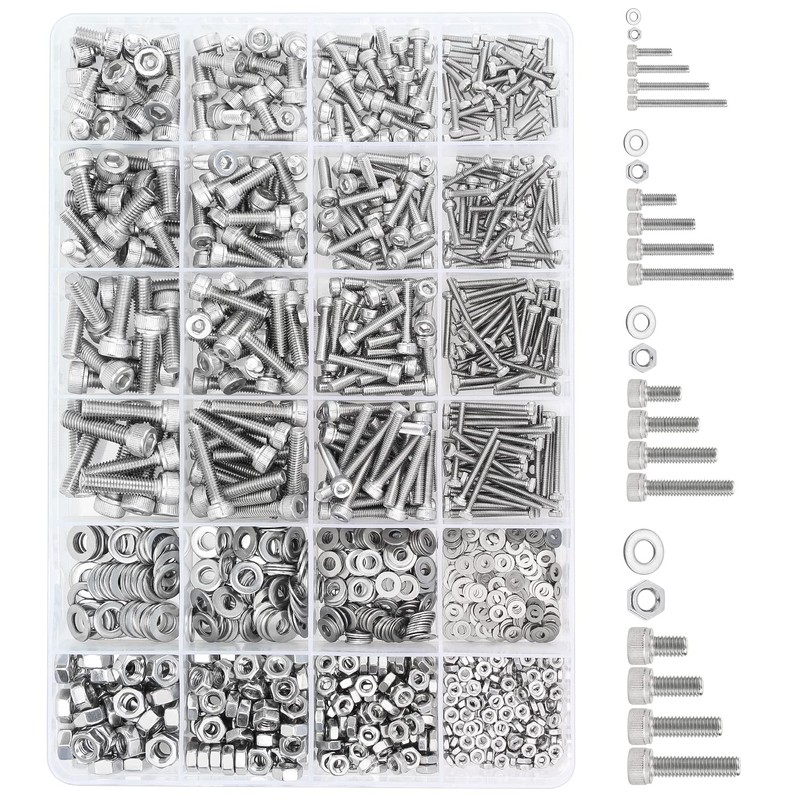 HELIFOUNER 1280 Pieces M2 M3 M4 M5 304 Stainless Steel