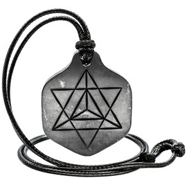 Wallystone Gems Shungite - Men's Jewelry - Merkaba - Sacred Geometry formulas Universe - Shungite Stone Type II - Pendant Necklace
