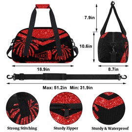 Cheerleading Bag Sport Duffle Bag, Carry On Weekender Bag Travel Vocation Business Trip, Red Glittering Cheerleader Pom Poms