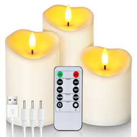 Homemory Rechargeable Flameless Candles, LED Candles, Battery Operated Candles with Remote and Timers, Outdoor Waterproof, Long Lasting, Set of 3