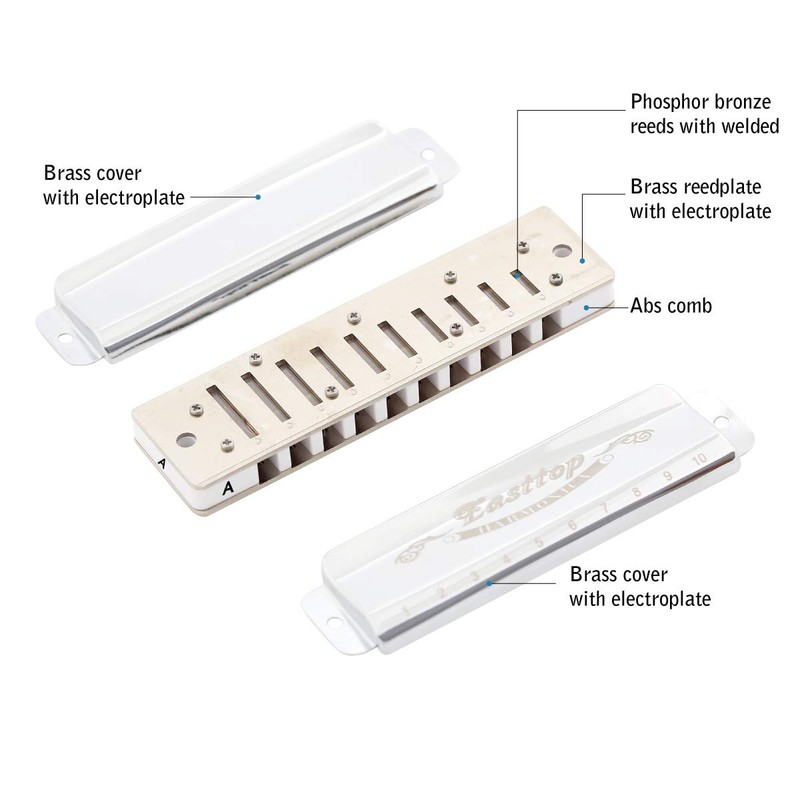 East top Blues Harmonica Key of A, 10 Holes Diatonic