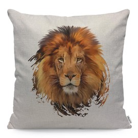 WONDERTIFY Lion Cushion Cover Watercolor Lion Head Pillowcases for Men Women, Pillow Cover Living Room Farmhouse Brown 45X45 Cm