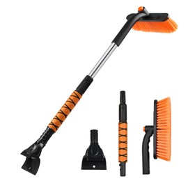 33" Extendable Snow Brush and Ice Scraper for Car Windshield, 2-in-1 Car Snow Brush & Ice Scraper with 360° Pivoting Brush Head and Comfortable Foam Grip for SUV Trucks Sedans,Orange