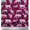 Soimoi Red Cotton Poplin Fabric Tiger,Leopard & Wild Animal Printed