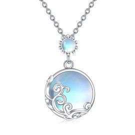 POPLYKE Moonstone Ball Necklace Sterling Silver Cage Filigree Jewelry for Women