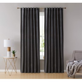 HLC.ME Lopez Velvet Premium Soft Light Filtering Back Tab Rod Pocket Window Treatment Curtain Drapery Panels for Bedroom & Living Room - Set of 2 Panels (54 x 84 inches Long, Charcoal Grey)